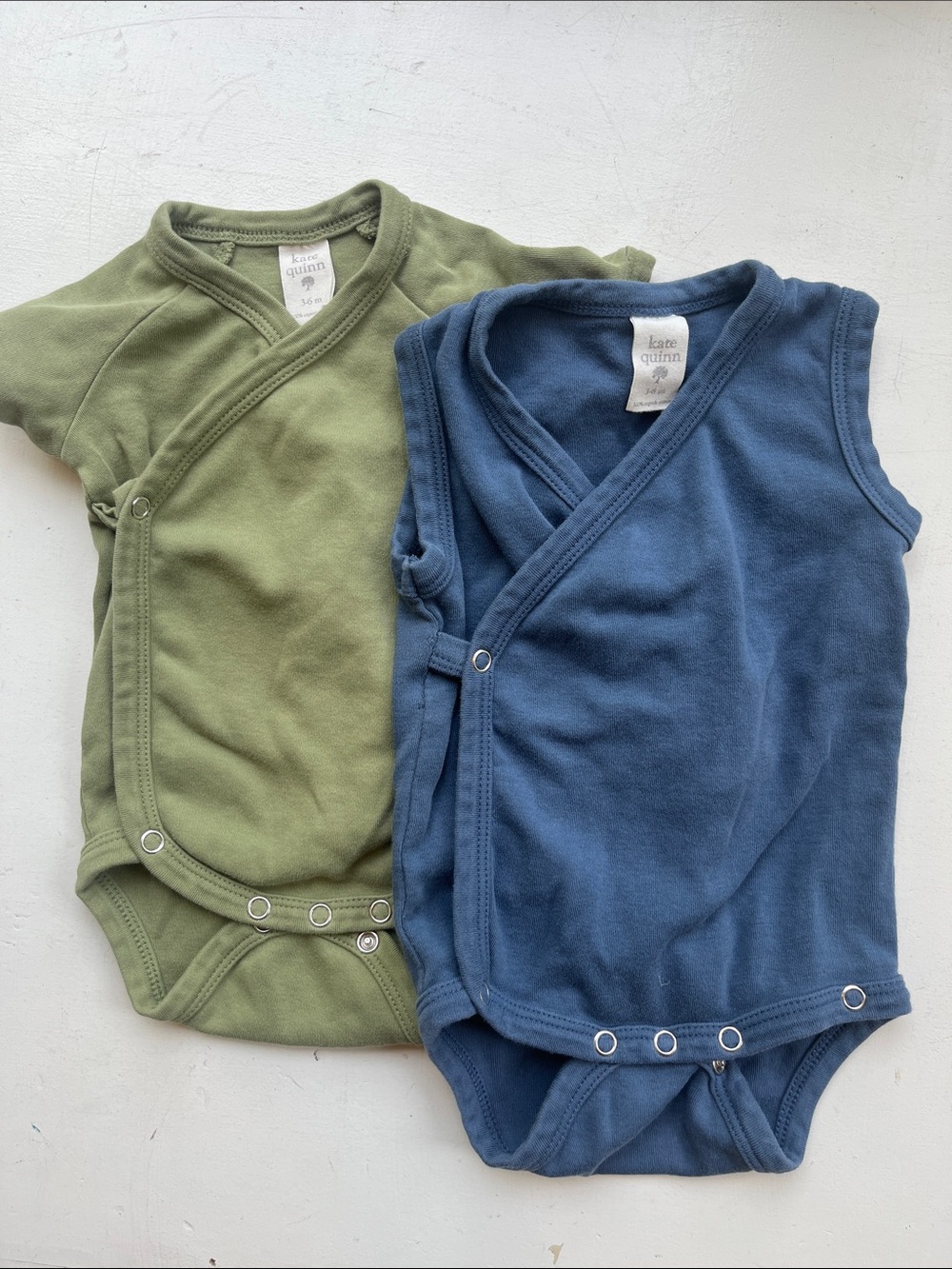 kate quinn Olive and Blue Wrap-Style Infant Bodysuits - Set of 2